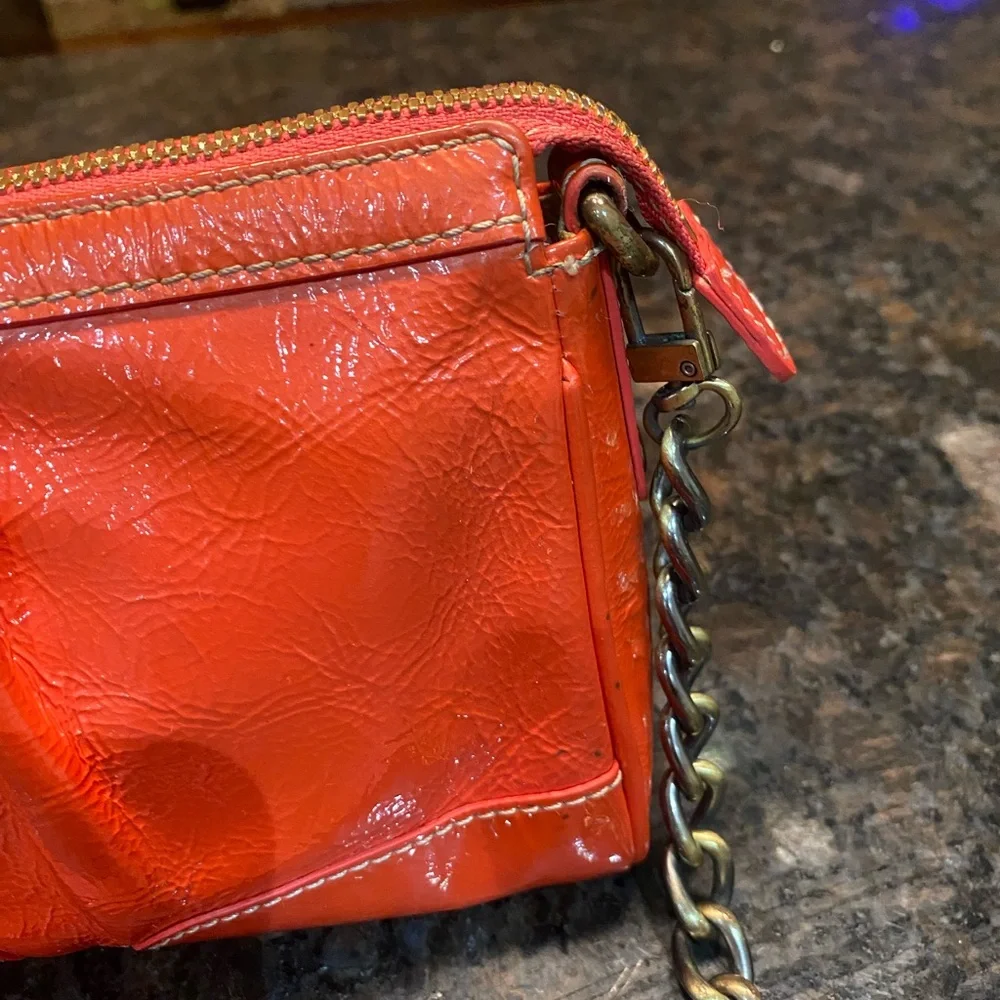MCM Orange Leather Clutch with Chain Strap